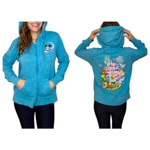 DISNEY JOEY CHOÜ Attractions Firework Night Heather Teal Hoodie Zip Jacket Sz S